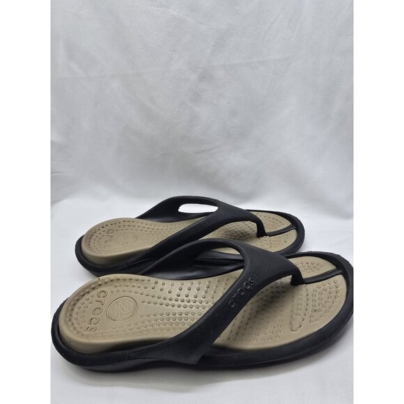 Crocs Unisex Athens Sandal Size 9 Mens/ 11 Womens Black/Beige Thong Flip Flops - Picture 2 of 9